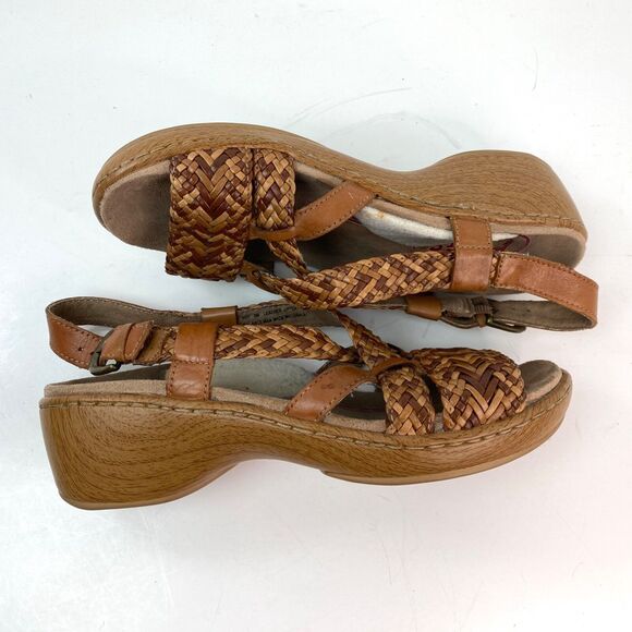 Leather Woven Klogs Size 8M Wedge Sandals Shoes Buckle Suede Insoles Slip Resist - Picture 8 of 12
